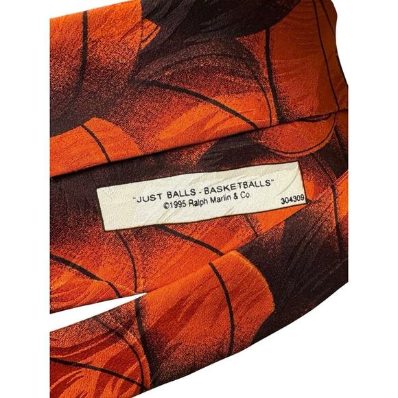 RALPH MARLIN Basketball Print Tie "Just Balls" Vintage 1995 US Orange Black - Picture 5 of 5